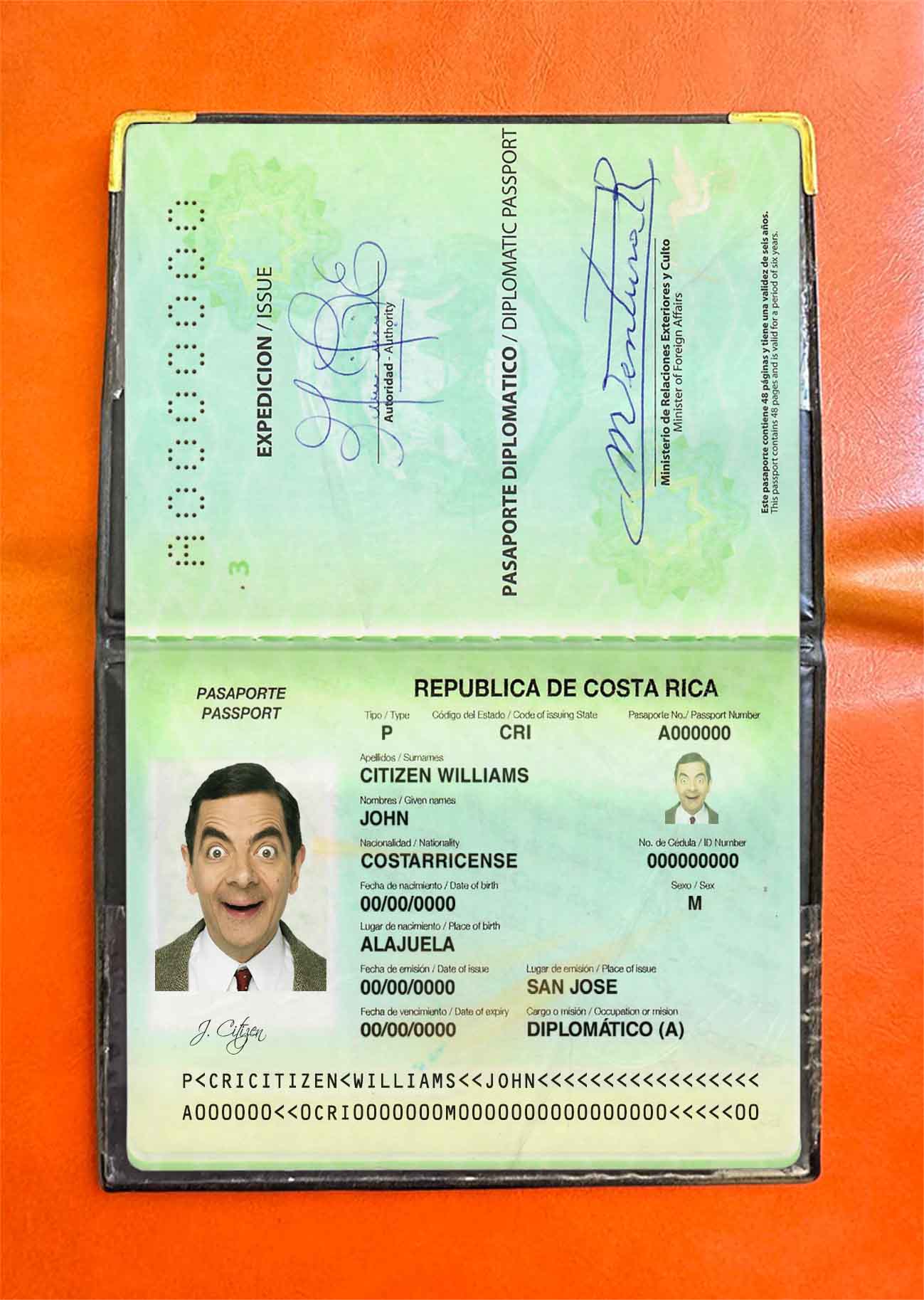 Costa Rica diplomatic passport photo look PSD template